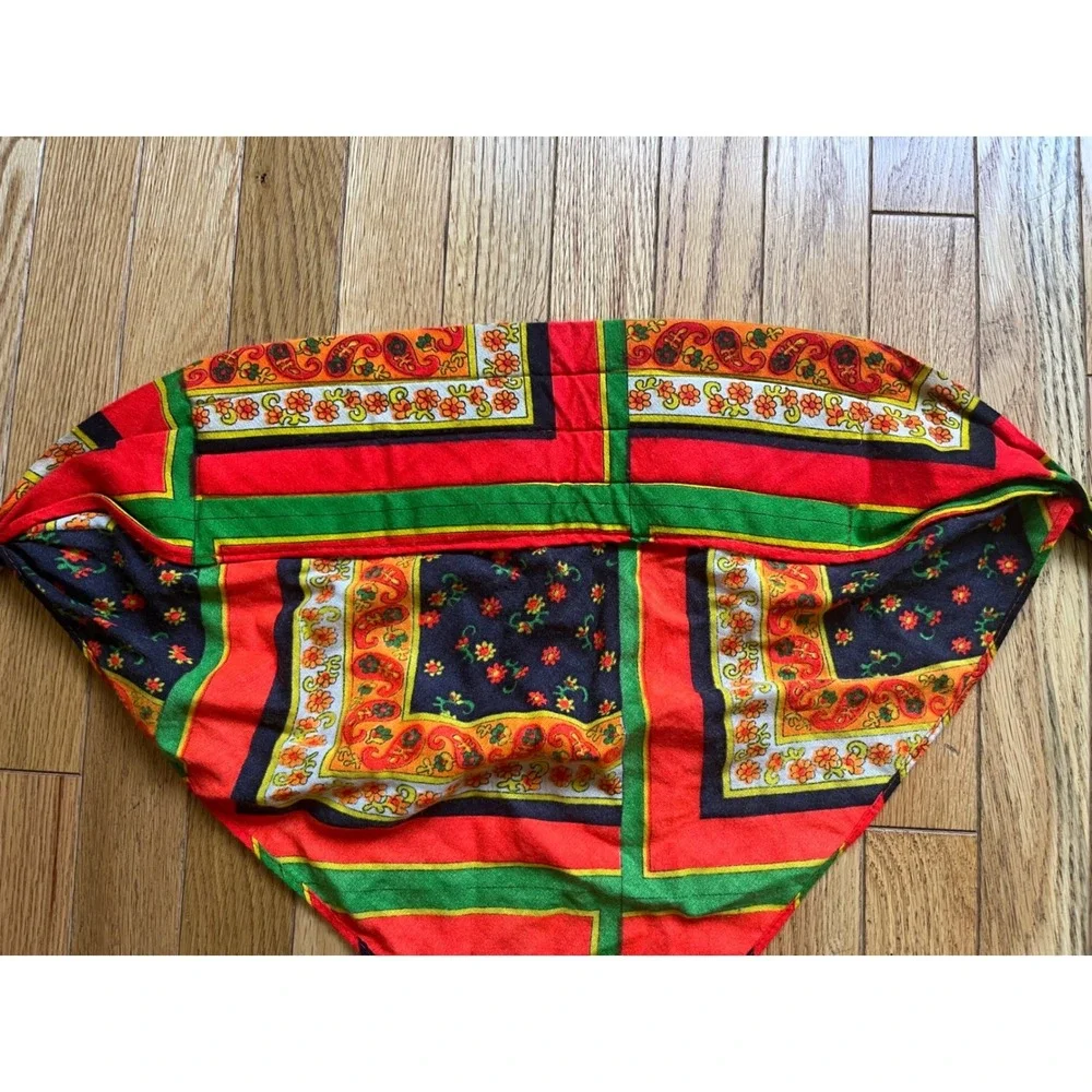 Vintage 70s Paisley Floral Cotton Triangle Head Scarf Kerchief Retro Hippie Chic